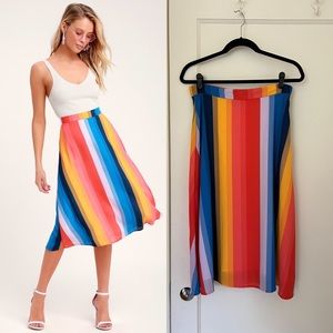 Lulus End of the Rainbow Multi Striped Midi Skirt size medium